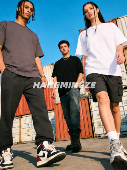 3-pack American 230GSM Heavy Cotton Short-sleeved T-shirt Men Women Solid Color Loose Round Neck Tops Couple Oversize T Shirt