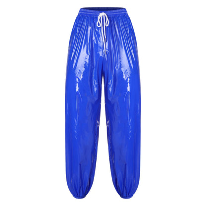 Pantalones Holgados Brillantes para Hombre Y2K con Cordón en la Cintura, Elástico en la Cintura, Bolsillos Laterales, Pantalones de Chándal Holgados y Brillantes, Disfraces de Hip Hop