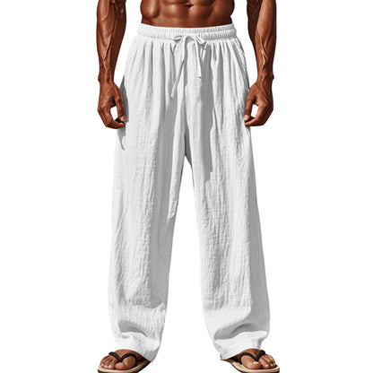 Men s Lightweight Linen Blend Pants with Elastic Waistband and Relaxed Fit for Summer Beach Vacation Casual Wear