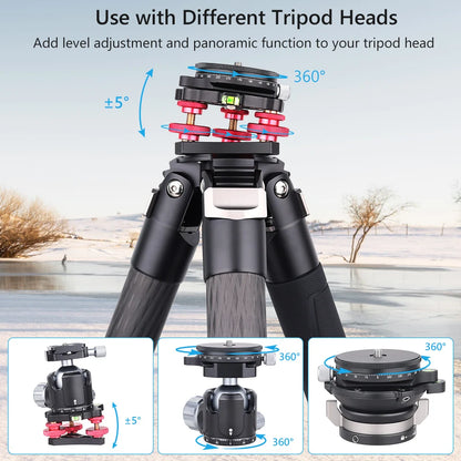 Base niveladora para trípode VICELK con base panorámica de 360° para fotografía macro panorámica con ajuste de precisión de +/-5 grados