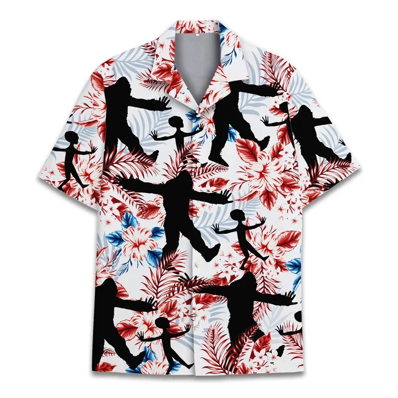 3D Printed Monkey Floral Leaf Hawaiian Shirt Men Orangutan Graphic Blouse Summer Holiday Short Sleeves Street Beach Aloha Shirts