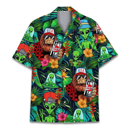 3D Printed Monkey Floral Leaf Hawaiian Shirt Men Orangutan Graphic Blouse Summer Holiday Short Sleeves Street Beach Aloha Shirts