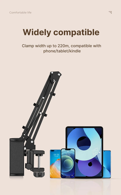 Ulanzi T2 Soporte de escritorio de metal con brazo largo, soporte para tablet de cama, soporte perezoso de escritorio, soporte para iPad, smartphone, brazo articulado para micrófono