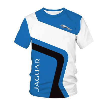Jaguar men's and women's T-shirts, 3D racing printed streetwear, sports, casual, fashionable, oversized, round neck