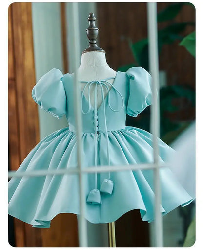 New Bubble Sleeves Solid Color Girl's Birthday Party Dress Children's Host Princess Dress Flower Children's Wedding Puffy Dress