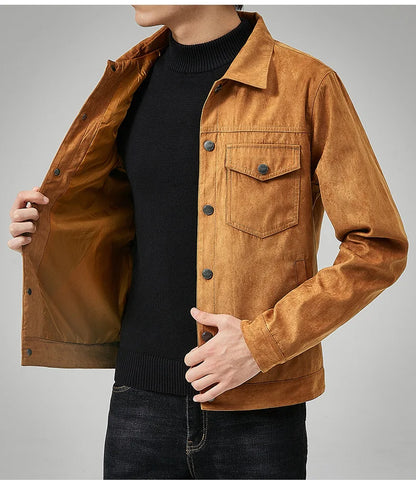British Style Jacket Spring and Autumn Men's Casual Jacket Suede Trendy Button Up Jacket Casual Personality Men's New Clothing