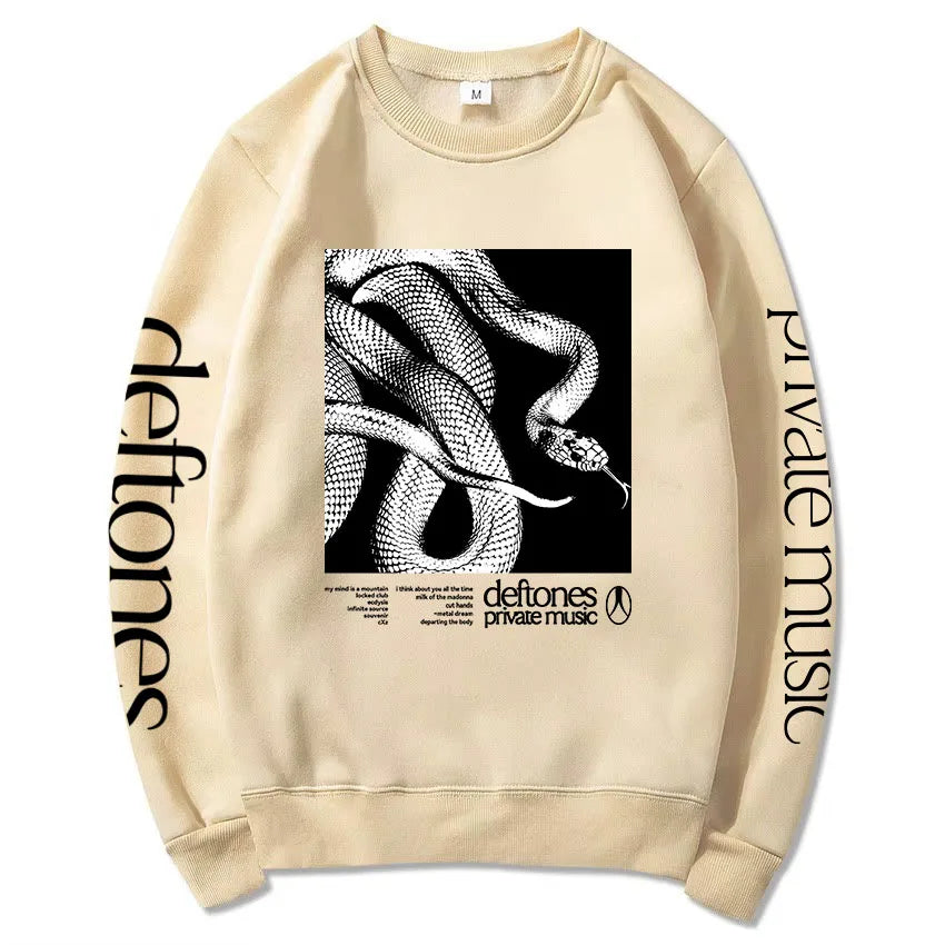 Private Music Tracklist Longsleeve Sweatshirt Deftones Rock Band Printing Hoodies Crewneck Casual Loose Autumn Pullovers Men Top