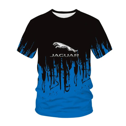 Jaguar men's and women's T-shirts, 3D racing printed streetwear, sports, casual, fashionable, oversized, round neck