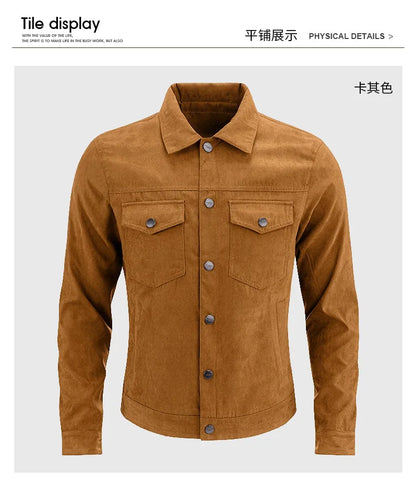 British Style Jacket Spring and Autumn Men's Casual Jacket Suede Trendy Button Up Jacket Casual Personality Men's New Clothing