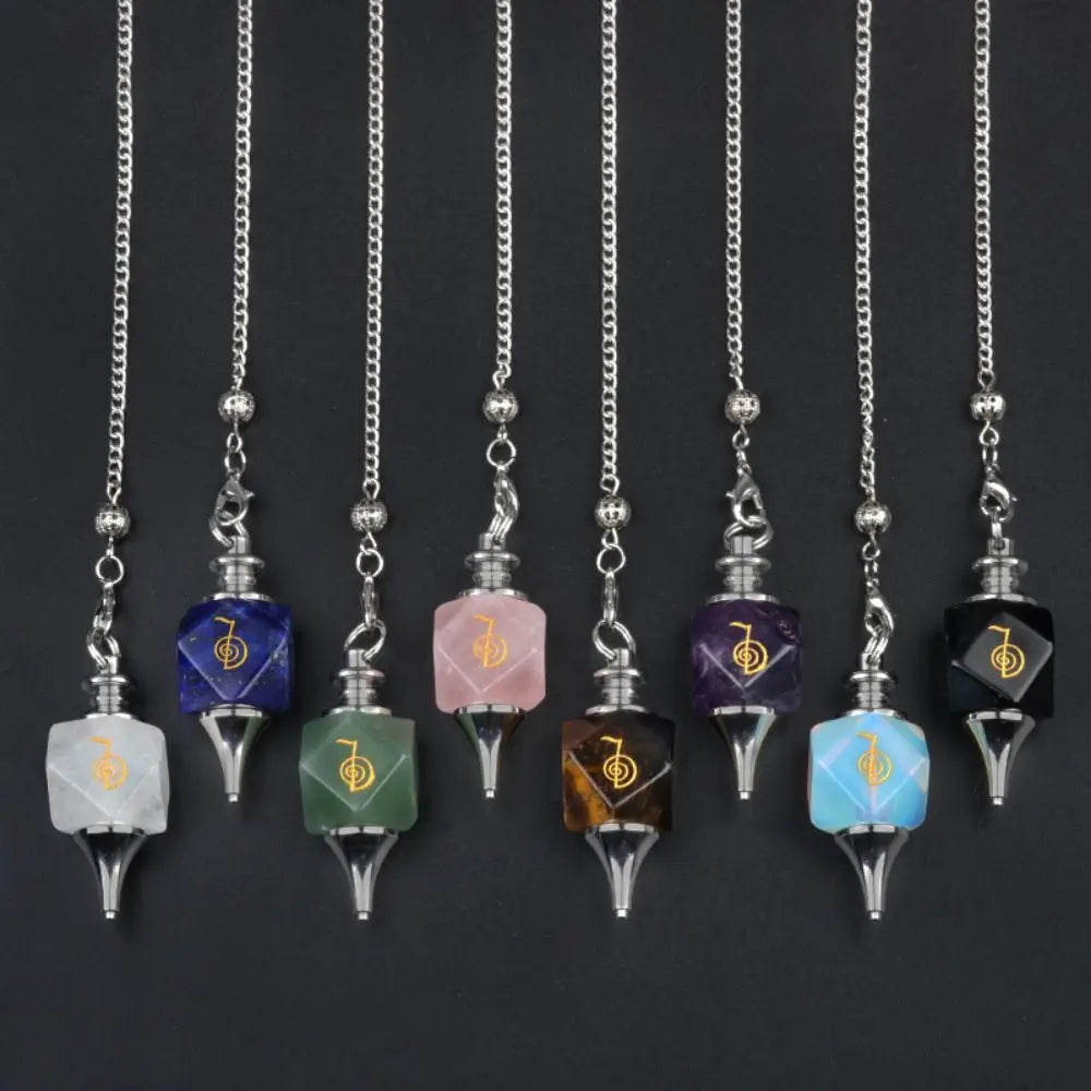 New Semi-precious Stone Chakra Pendulum Lapis Amethyst Semi-precious Stone Pendulum Cho Ku Rei Symbols Energy Pendulum