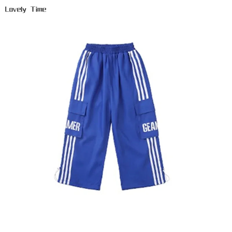 Boys Hip Hop Contrast Jacket Cargo Pants Girls Sweatshirt Pullovers Street Dance Clothes Sets Kids Tracksuit Children Streetwear