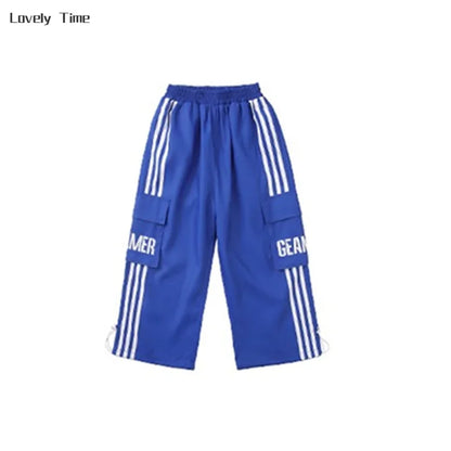 Boys Hip Hop Contrast Jacket Cargo Pants Girls Sweatshirt Pullovers Street Dance Clothes Sets Kids Tracksuit Children Streetwear