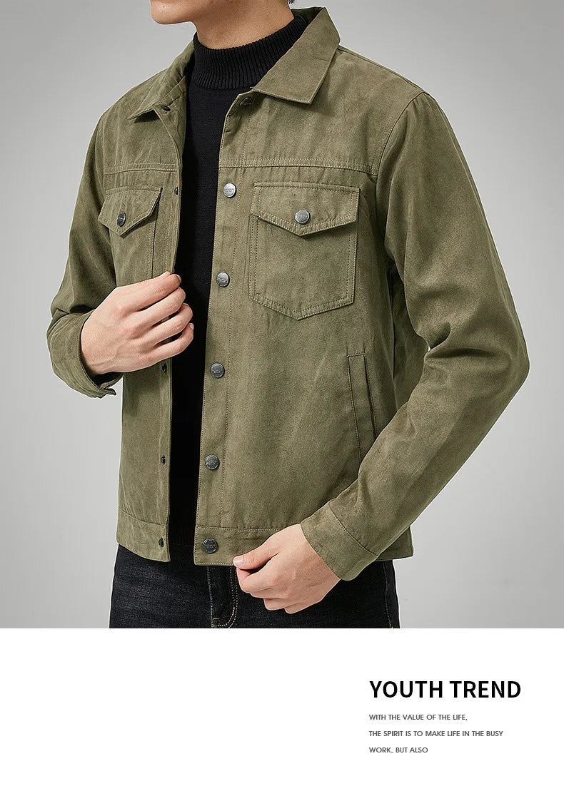 British Style Jacket Spring and Autumn Men's Casual Jacket Suede Trendy Button Up Jacket Casual Personality Men's New Clothing