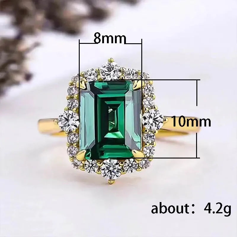 European and American Anniversary Couple Gift: European and American New Geometric Ring Luxury Green Zircon Accessory