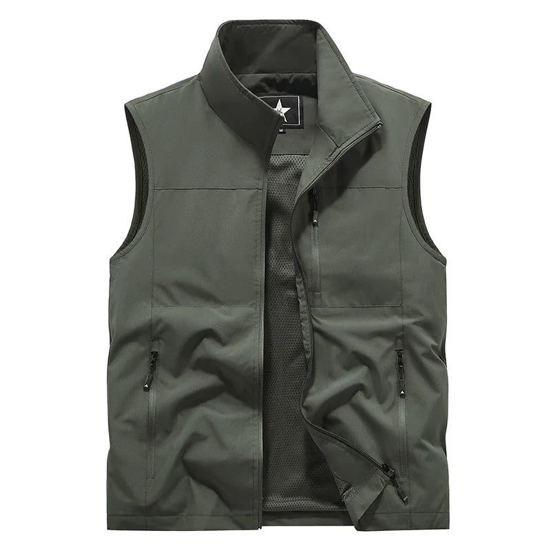 Chalecos cargo de verano para hombre, finos, de malla transpirable, chalecos sin mangas para escalar, chaquetas, ropa deportiva masculina, chalecos informales 6XL