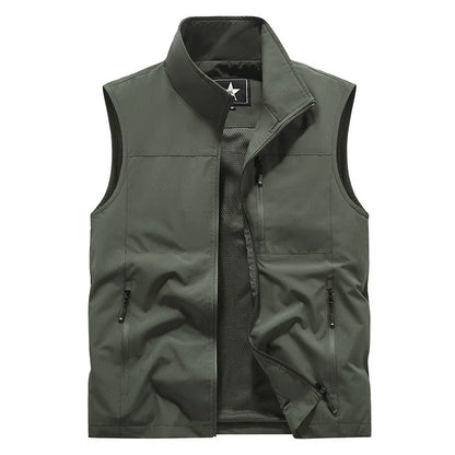 Chalecos cargo de verano para hombre, finos, de malla transpirable, chalecos sin mangas para escalar, chaquetas, ropa deportiva masculina, chalecos informales 6XL