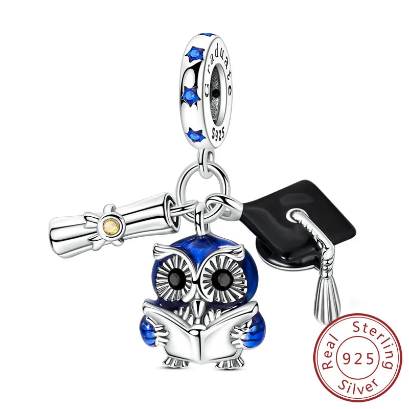 New 925 Sterling Silver Charms Bead Penguin Owl Bow Heart Charm Fit Original Pendant Bracelet Jewelry Making For Women Gift