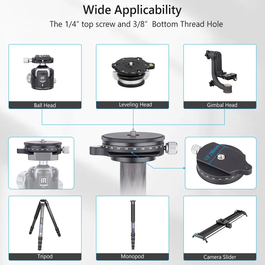 Base niveladora para trípode VICELK con base panorámica de 360° para fotografía macro panorámica con ajuste de precisión de +/-5 grados
