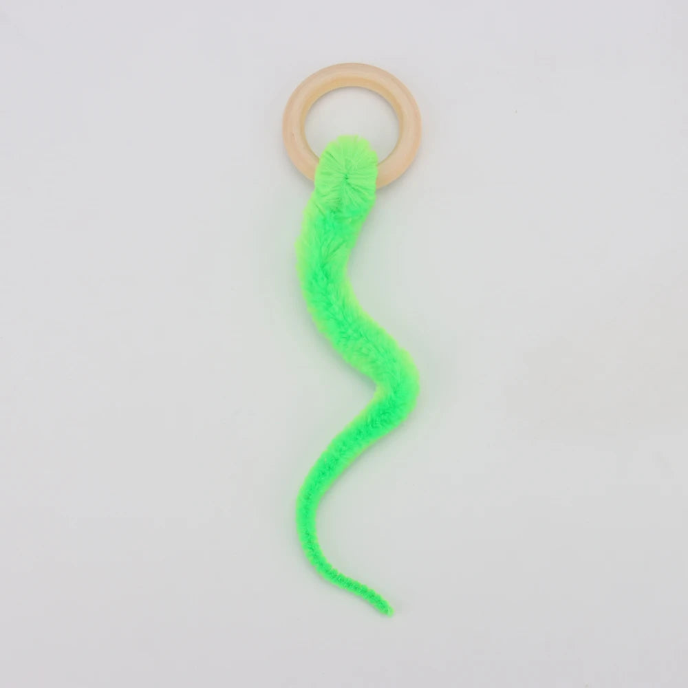 Plush Long Tail Ball Cat Toy Training Cat Interactive Ball Wood Ring Pet Toy