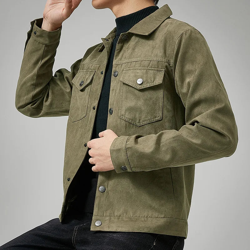 British Style Jacket Spring and Autumn Men's Casual Jacket Suede Trendy Button Up Jacket Casual Personality Men's New Clothing