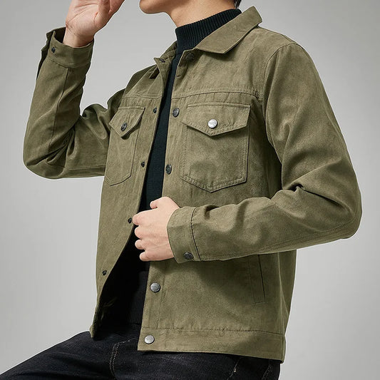 British Style Jacket Spring and Autumn Men's Casual Jacket Suede Trendy Button Up Jacket Casual Personality Men's New Clothing