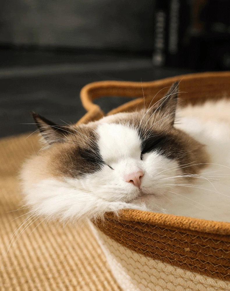 Cat Bed Pet Nest Pure Manual Rattan Woven Cattailgrass Cat Scratch Board Removable Washable Winter Warm Pad All-Season