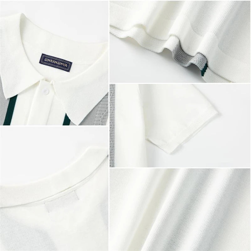 European Style Jacquard Polo Shirts Man Knitwear Business Casual Summer Coolness Quality Viscose Elastic Silky Camisas De Hombre