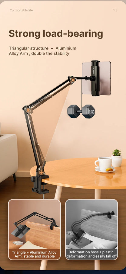 Ulanzi T2 Soporte de escritorio de metal con brazo largo, soporte para tablet de cama, soporte perezoso de escritorio, soporte para iPad, smartphone, brazo articulado para micrófono