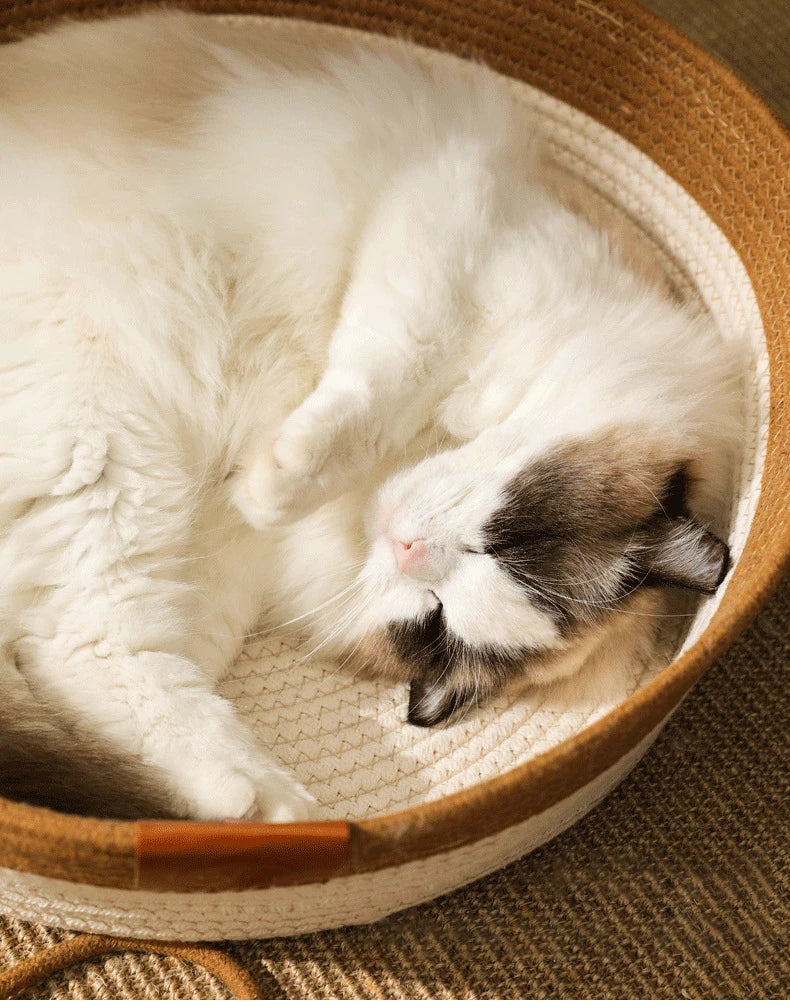 Cat Bed Pet Nest Pure Manual Rattan Woven Cattailgrass Cat Scratch Board Removable Washable Winter Warm Pad All-Season