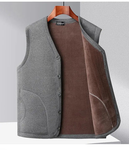 2026 Men's Autumn Winter Fashion V-neck Thickened Plus Velves Warm Vest Man Sleeveless Jackets Solid Slim Casual Waistcoat Male