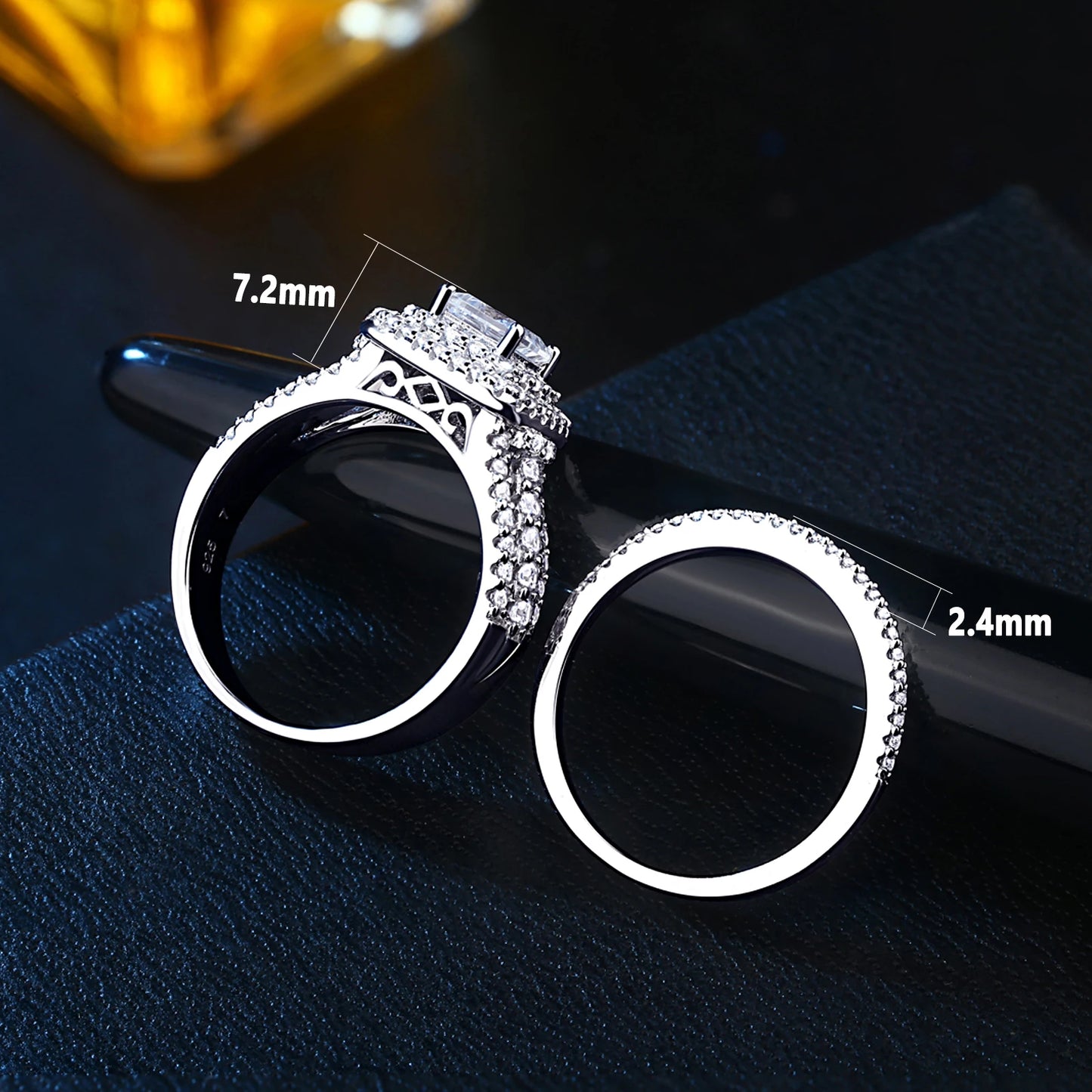 Newshe Luxury 925 Sterling Silver Halo Wedding Ring Set for Women Elegant Jewelry Princess Simulated Diamond Rings