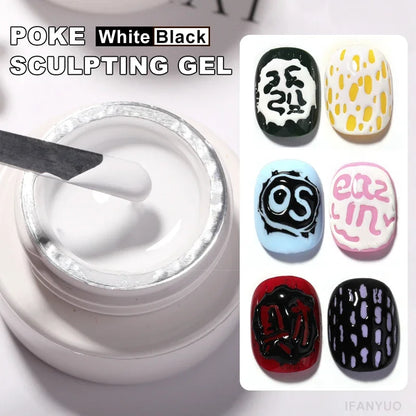 New Nail Poke Poke Nail Art Glue Black White Wave Texture Lace Hole Nail Painting Art Gel DIY Manicure Decoration Nails Salon