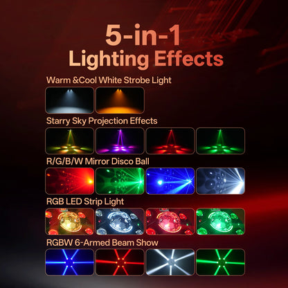 120W 6-Arm Beam Magic Ball Light RGBW Stage Effect Lighting Projector DMX Remote Control Strobe Lights for Party Club Bar Disco
