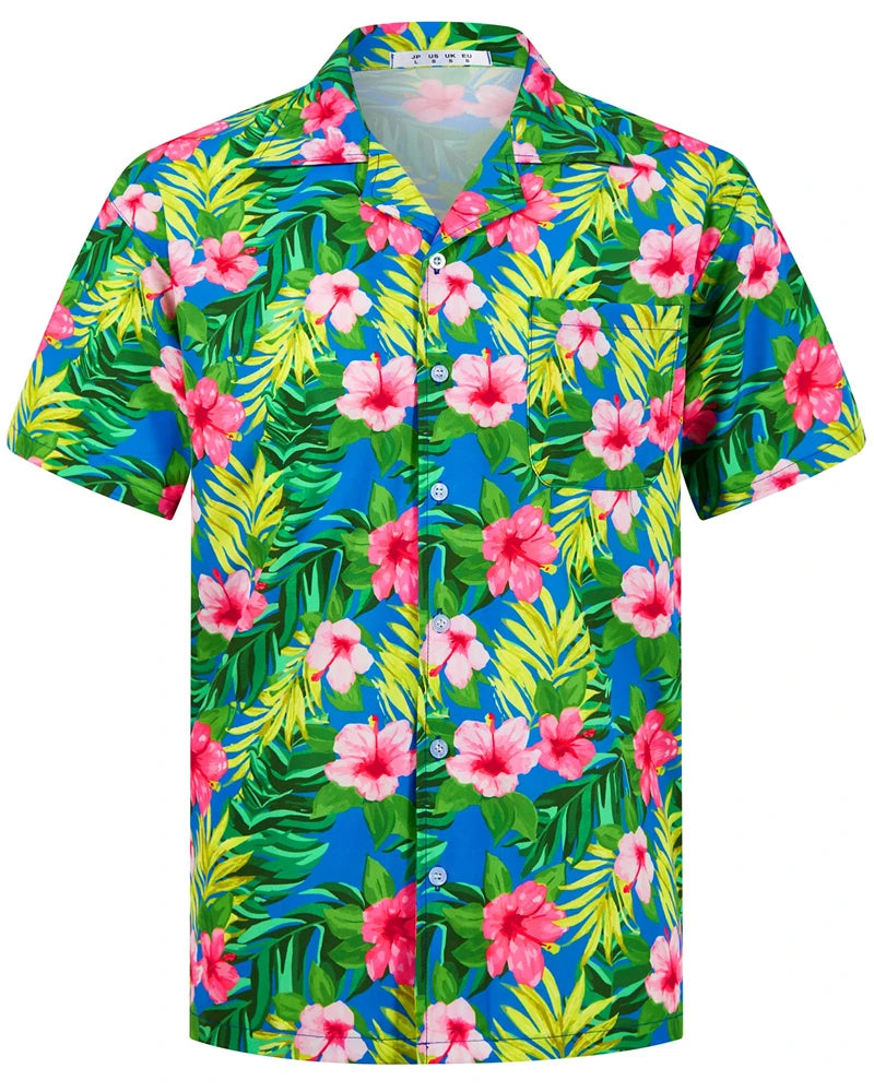 Summer Fashion Mens Hawaiian Shirts Short Sleeve Button Coconut Tree Printed Casual Beach Aloha Shirt Plus Size 6XL Hombre Ropa