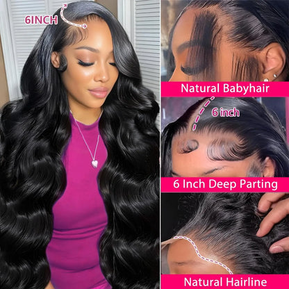 180% Density Body Wave 13x4 HD Transparent Lace Front Wig  Human Hair 40 Inch 13x6 Lace Frontal Human Hair Wigs Pre Plucked