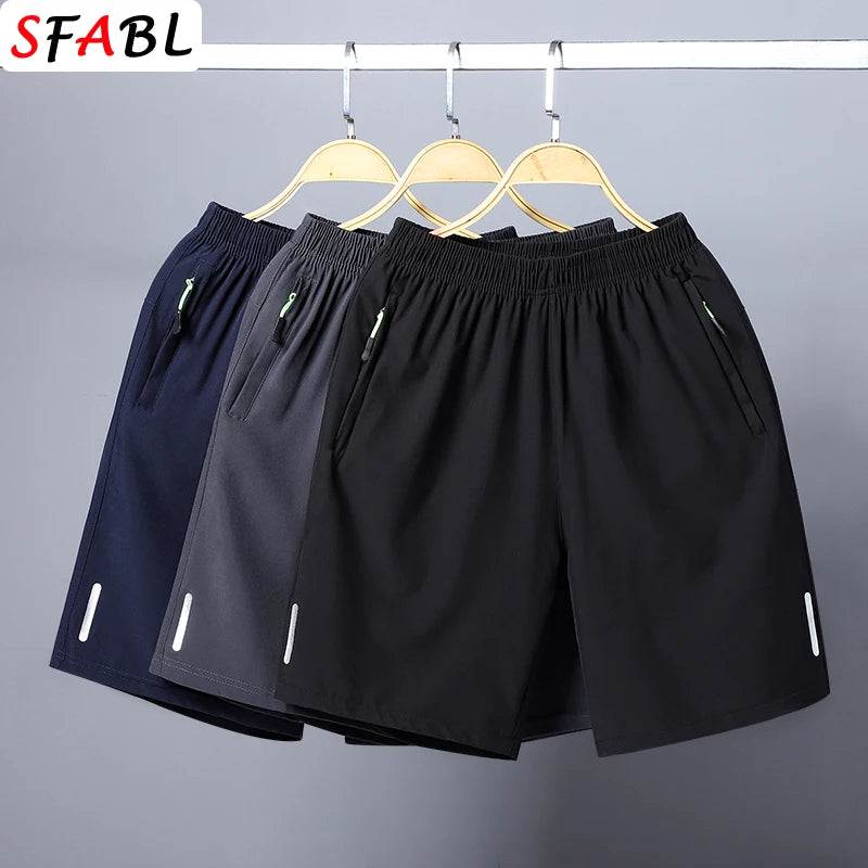 New Summer Casual Shorts Men Boardshorts Breathable Beach Shorts Elastic Jogging Running Sports Men's Short Pants Zipper Pockets
