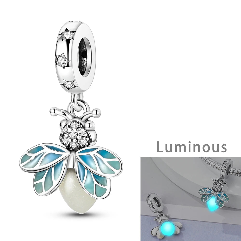 New Arrivals Silver Plated Cute Pet Moon Luminous Firefly Charms Fit Original Bangle Beads Pendent Dangle Bracelet DIY Jewelry