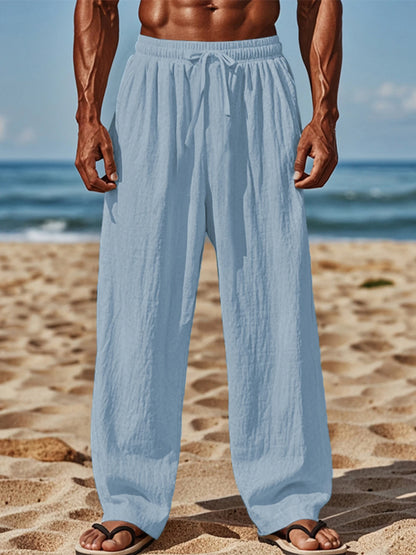 Men s Lightweight Linen Blend Pants with Elastic Waistband and Relaxed Fit for Summer Beach Vacation Casual Wear