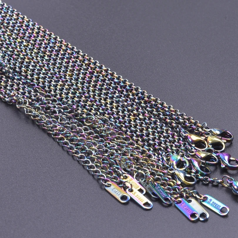 2/5pcs Rainbow Chain New Personalized Multiple Shape Designs Necklace Chains For Jewelry Making DIY 304 Stainless Steel Chains