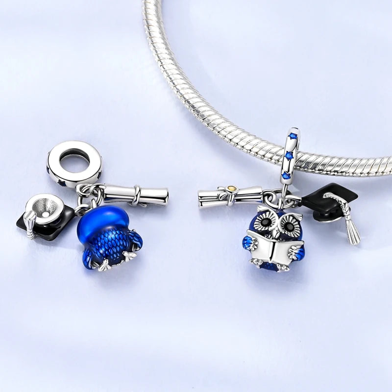 New 925 Sterling Silver Charms Bead Penguin Owl Bow Heart Charm Fit Original Pendant Bracelet Jewelry Making For Women Gift