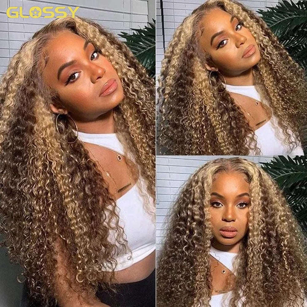 Deep Wave Honey Blonde Glueless Wig Human Hair Ready To Wear And Go Pre Plucked 13x6 Hd Water Curly Lace Frontal Wig For Women