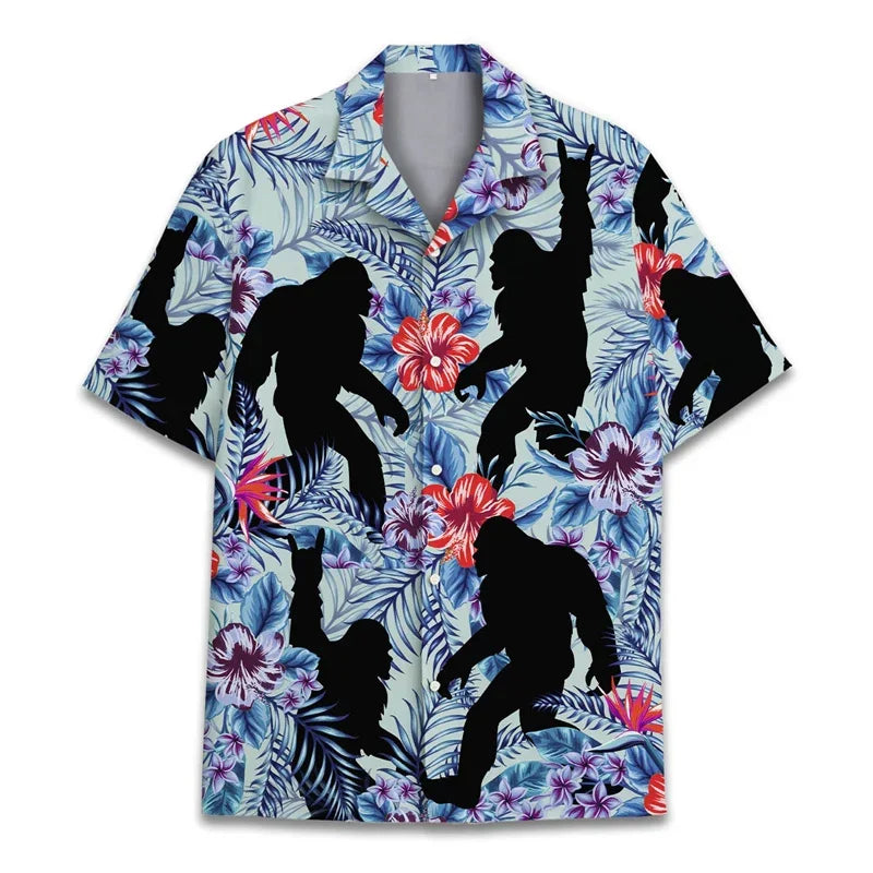 3D Printed Monkey Floral Leaf Hawaiian Shirt Men Orangutan Graphic Blouse Summer Holiday Short Sleeves Street Beach Aloha Shirts