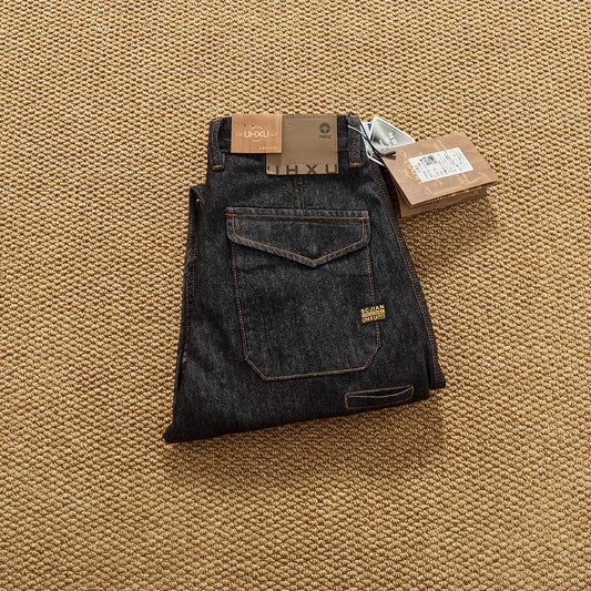 2025 Autumn New American Retro Heavyweight 3D cutting High-end Comfort Denim Men's Fashion Washed Straight Casual Tapered Jeans