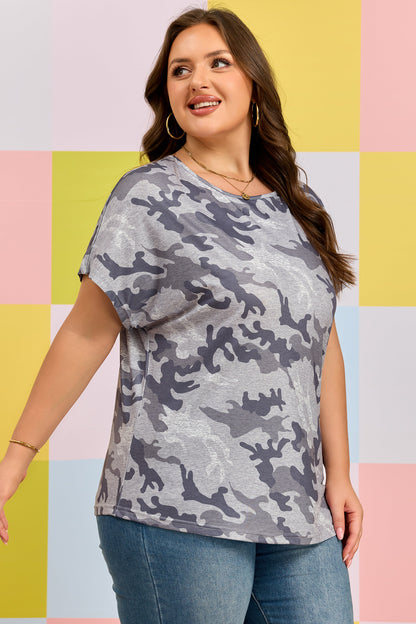 Gray Plus Size Camo Print Casual T Shirt - Snoopy's Closet