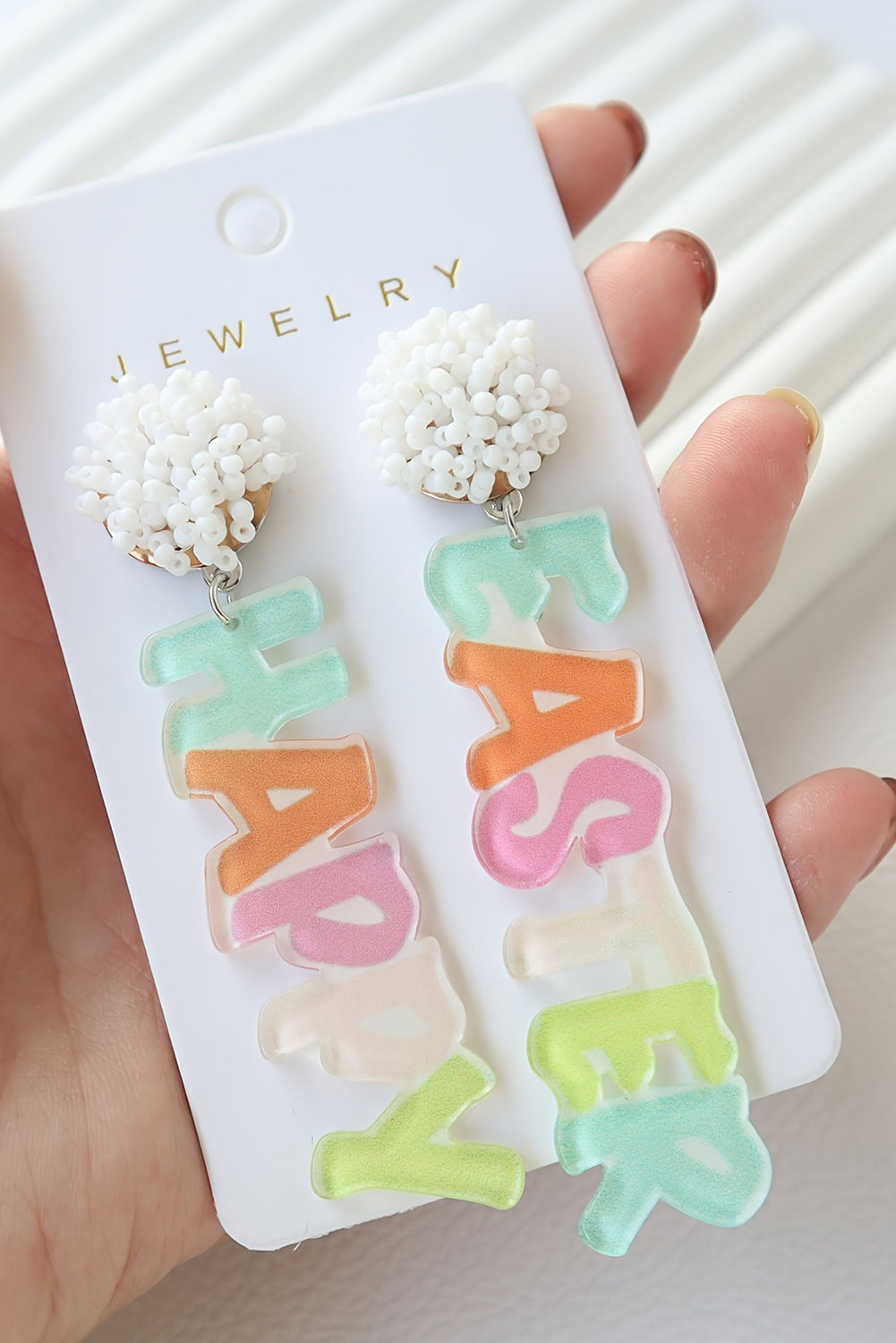Pink Colorful HAPPY EASTER Drop Earrings - Snoopy's Closet