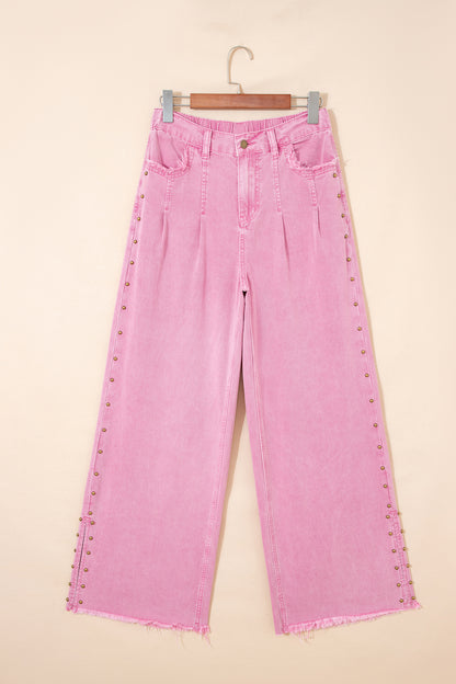 Pink Beaded Side Detail Split Loose Jeans - Snoopy's Closet