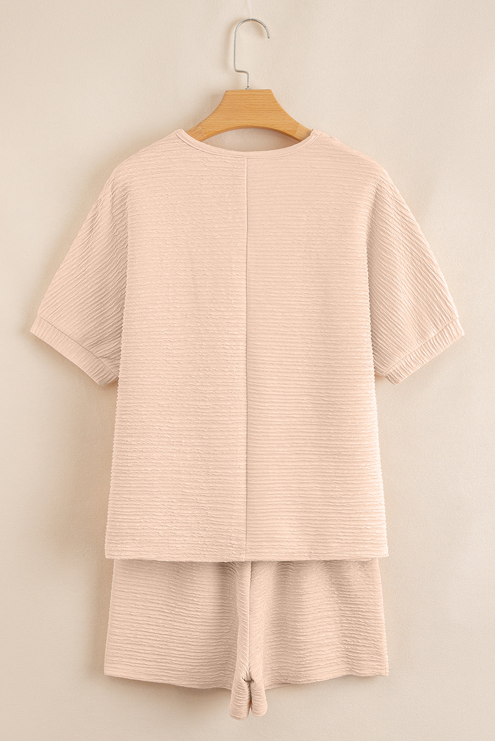 Apricot Textured V Neck T Shirt and Shorts Set - Snoopy's Closet