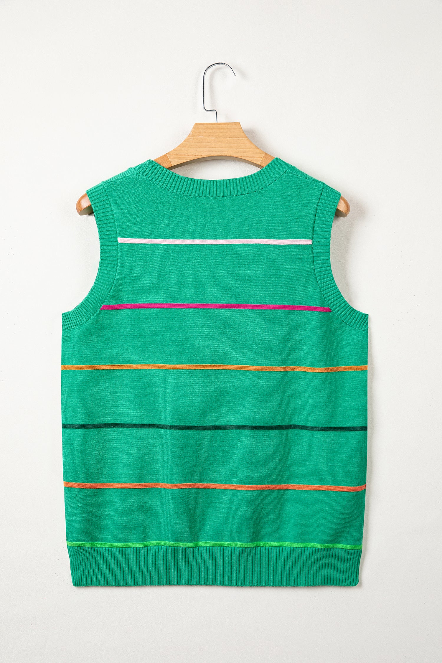 Green Stripe Round Neck Knitted Sweater Tank - Snoopy's Closet