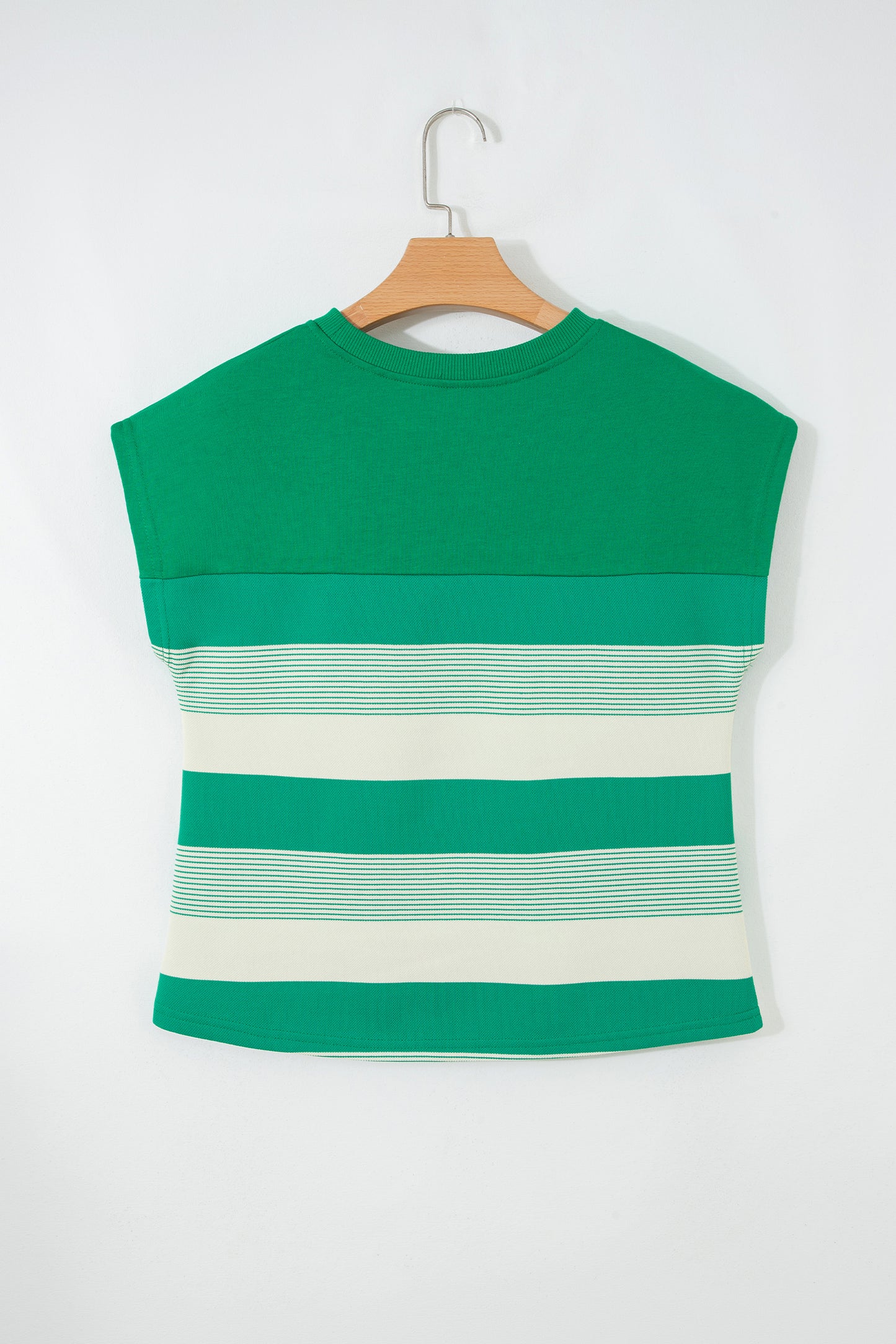 Green Stripe Mixed Print Crew Neck Cap Sleeve T Shirt - Snoopy's Closet