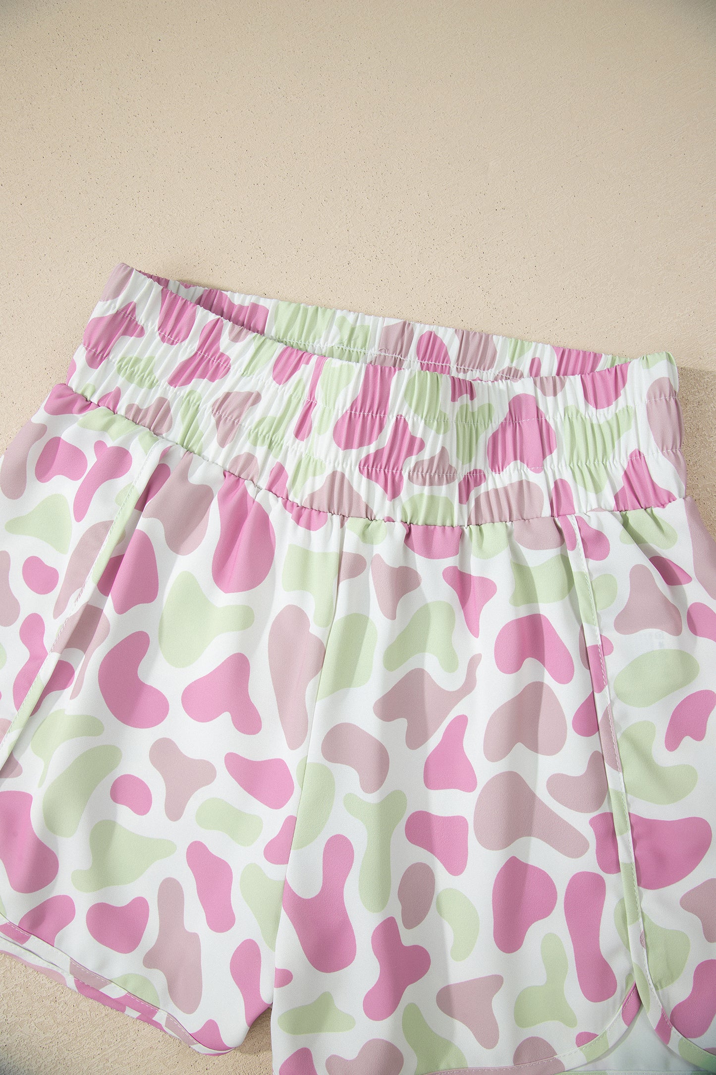 Green Camouflage Print Shirred High Waist Athleisure Shorts - Snoopy's Closet